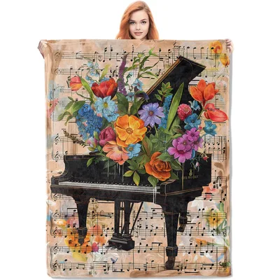 Piano Flowers Music Blanket featuring a grand piano filled