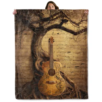 Guitar Tree Music Blanket featuring a vintage acoustic guitar