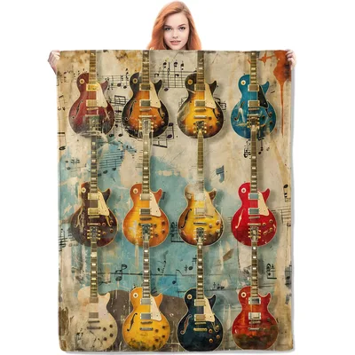 Twelve Les Pauls Blanket: Vintage Guitar Music Throw for Musicians