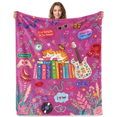 Music Lover Pink Blanket: A Cat and Guitar Design