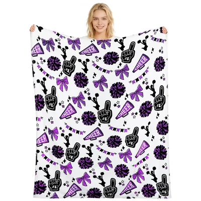 Purple Cheer Pom Pom Blanket features a vibrant cheerleader