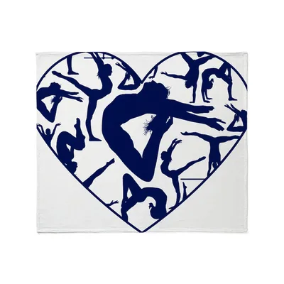 Gymnastics Silhouette Heart Blanket: Navy Acrobats in a Heart Shape