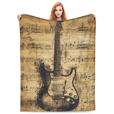 Vintage Guitar Music Sheet Blanket for Musicians