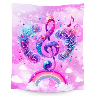 Music Notes Rainbow Blanket: A Glittering Treble Clef Design