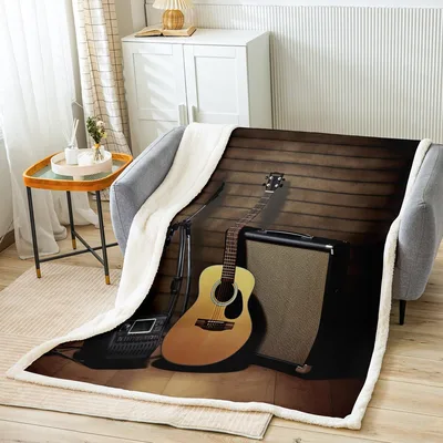 Guitar Music Instruments Blanket: Acoustic Guitar and Amp Design
