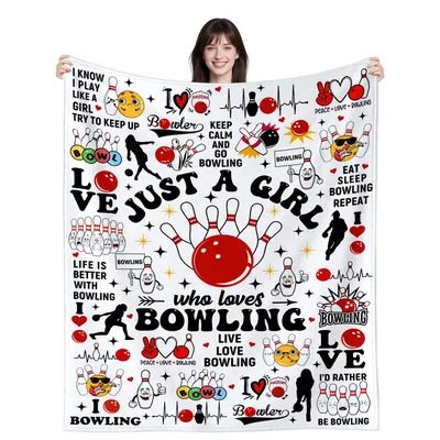Bowling Pins & Strikes Red Sketch Blanket for Lovers of the Sport