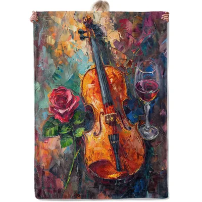 Violin Rose Wine Art Blanket: A painterly tribute to music and romance