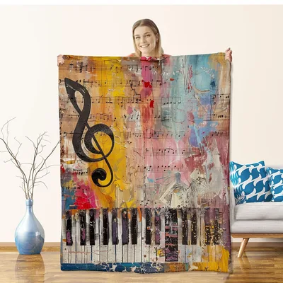 Music Lover Piano Art Blanket: Abstract Treble Clef and Keys Design