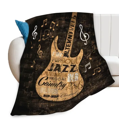Music Genres Blanket: Vintage Guitar Design for Music Lovers