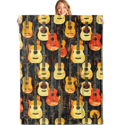Vintage Acoustic Guitar Pattern Blanket for Music Lovers