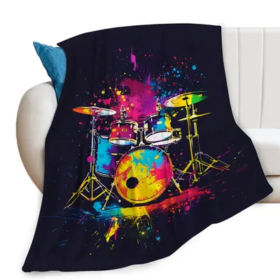 Drum Set Music Art Blanket: Vibrant Drummer Design