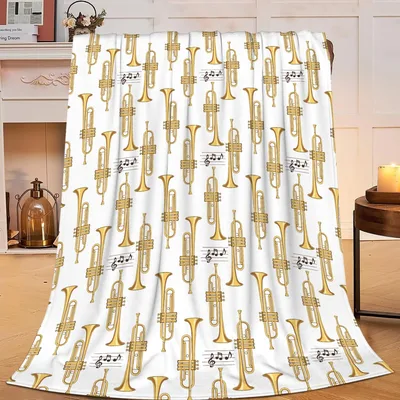 Trumpet Music Pattern Blanket: Golden Brass and Notes Design
