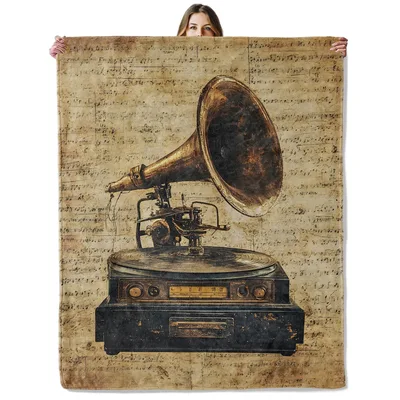 Vintage Gramophone Music Blanket featuring a retro phonograph