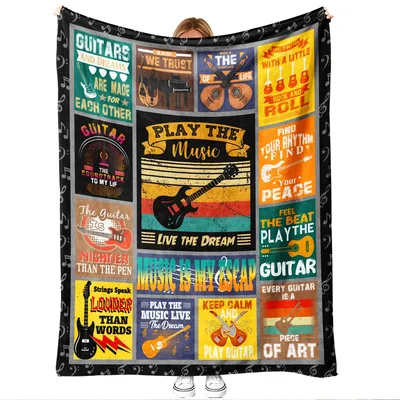 Vintage Guitar Collage Music Lover Blanket for Rock and Roll Fans