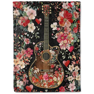 Acoustic Guitar in Flowers Blanket: Floral Music Design