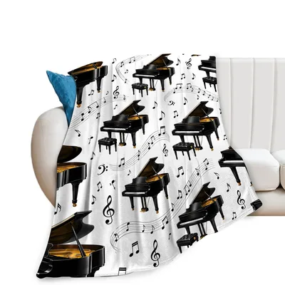 Grand Pianos and Musical Blanket: A Pattern of Black Pianos and Notes