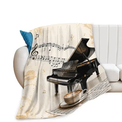 Grand Piano and Coffee Blanket: A Musical Escape for Your Couch