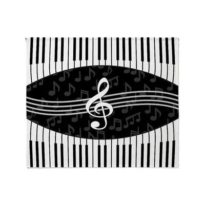 Piano Keys and Music Blanket: Black and White Treble Clef Design
