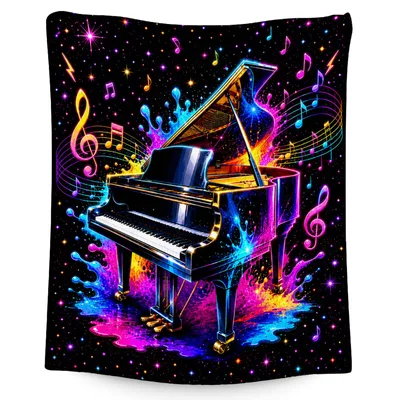 Neon Grand Piano Among Blanket: Cosmic Music Lovers Gift