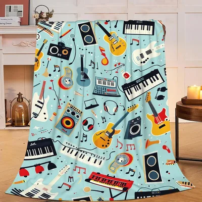 Music Instruments Pattern Blanket for Musicians and Gear Enthusiasts