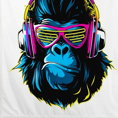 Gorilla with Headphones Blanket: Neon DJ Monkey Art