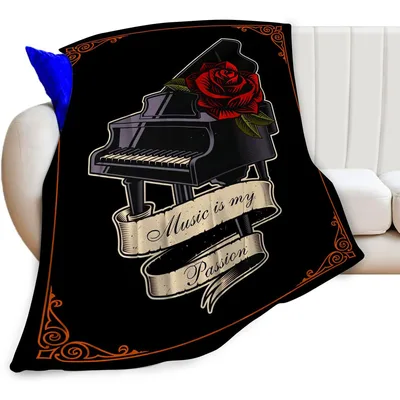 Music Is My Passion Blanket: Piano and Rose Design for Musicians