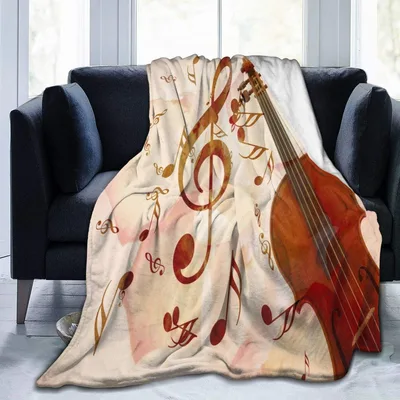 Vintage Music Notes Violin Blanket featuring a watercolor cello
