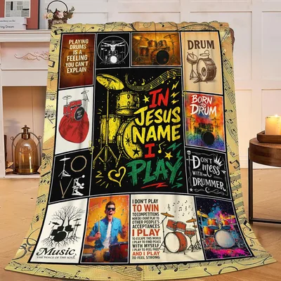 Drum Music Quotes Collage Blanket for Faith and Rhythm Lovers
