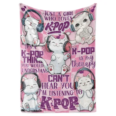 K-Pop Cats with Headphones Blanket for Music Lovers