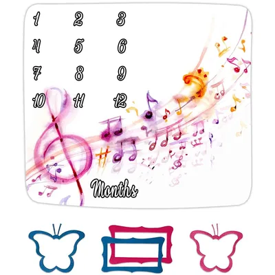 Musical Notes Monthly Milestone Blanket Watercolor Treble Clef Design