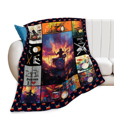 Drums and Music Collage Blanket: A Drummer's Passion Print