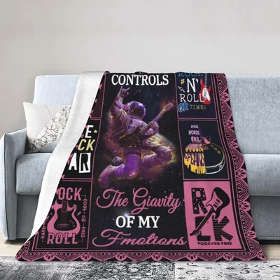 Rock Astronaut Playing Guitar Blanket Space Rock Music Lover Design
