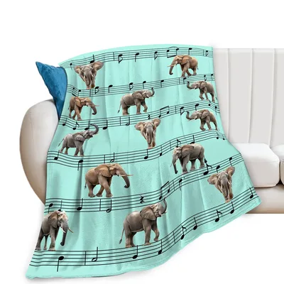 Elephants and Musical Notes Blanket featuring elephants marching