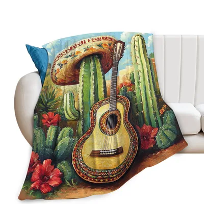 Guitar with Cacti Blanket featuring a painted acoustic guitar