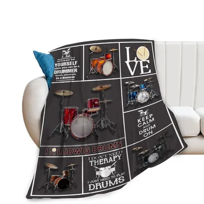 Drummer Drum Set Typography Blanket for Music Lovers