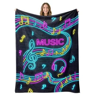 Neon Music Notes Blanket: Glowing Neon Design for Musicians