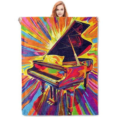 Colorful Piano Art Burst Blanket: Vibrant Grand Piano Design