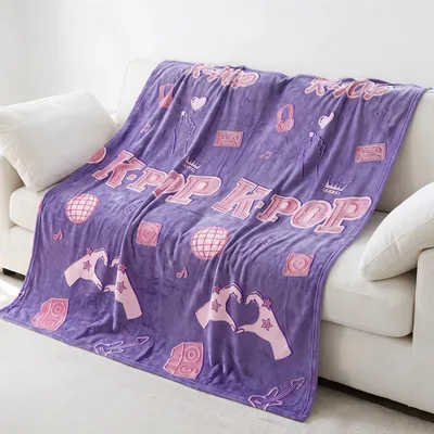 K-Pop Hearts and Hands Blanket: Purple Music Fan Design