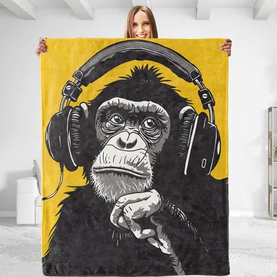 Chimp Wearing Headphones Blanket for Music Lovers