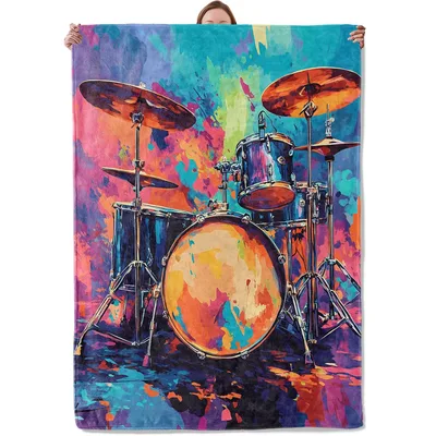 Colorful Drum Set Painting Blanket: Vibrant Artistic Percussion Design