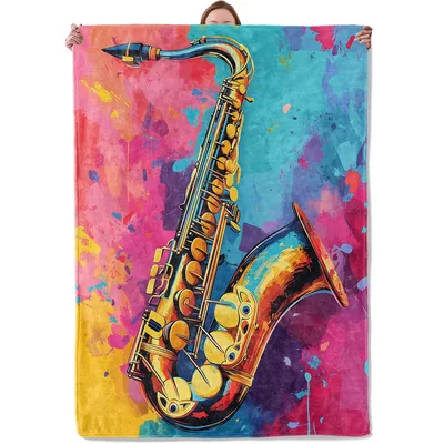Colorful Saxophone Painting Art Blanket for Jazz Lovers