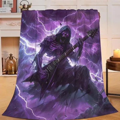 Skeleton Guitarist with Lightning Blanket: Grim Rocker Design