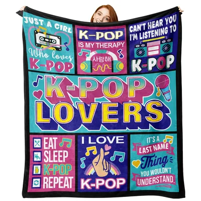 K-Pop Lovers Word Collage Blanket for Fans of Music and Culture