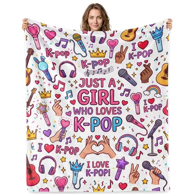 Just a Girl Blanket: K-Pop Fan Design with Mic and Lightsticks