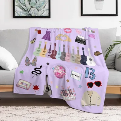 Retro Music Icons Pattern Blanket: A Purple Throw for Music Lovers
