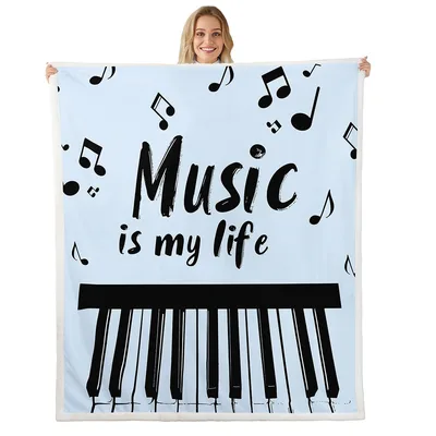 Music Is My Life Blanket with Piano Keys and Notes