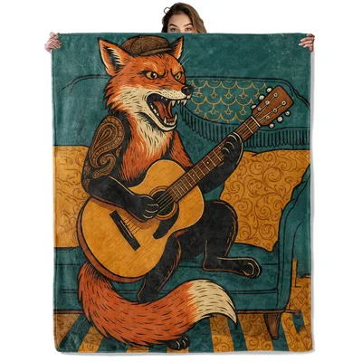Fox Playing Guitar Blanket featuring a tattooed fox