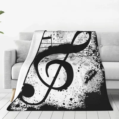 Black Treble Clef Music Note Blanket with Grunge Art Design