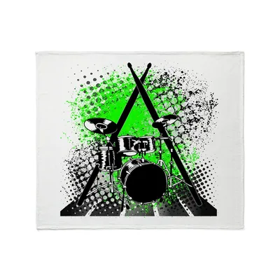 Drum Kit with Drumsticks Blanket: Rocking Green Splash Design