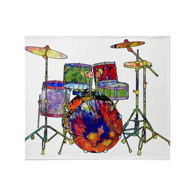 Colorful Watercolor Drum Set Blanket for Musicians and Art Lovers